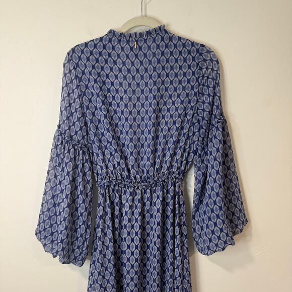 Misa Los Angeles Women's Amata Dress Maxi Blue Pattern Small Sheer A Line - Picture 6 of 10